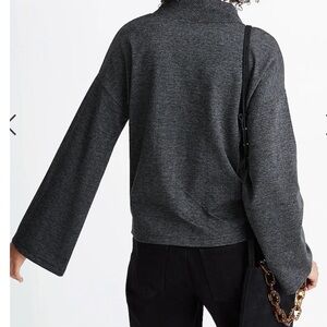 Madewell Wide Sleeve Mock Neck Top in Glen Plaid